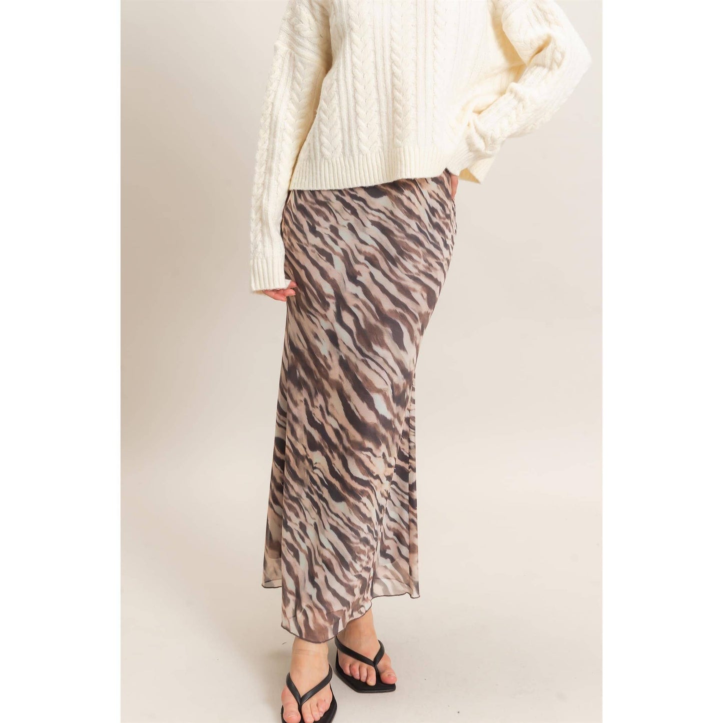 Printed Mesh Maxi Skirt
