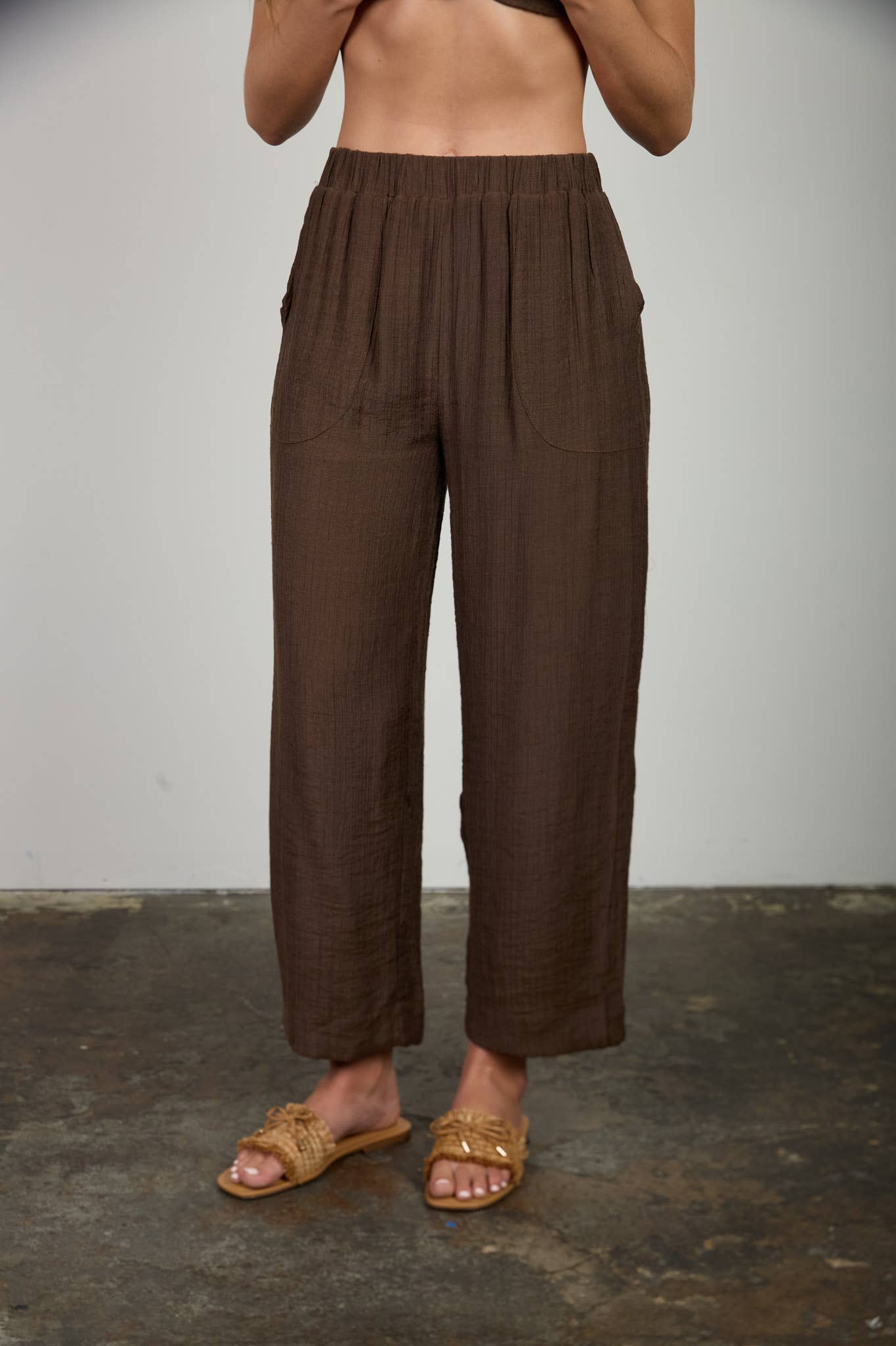 TEXTURED HIGH ELASTIC WAIST LOUNGE PANTS