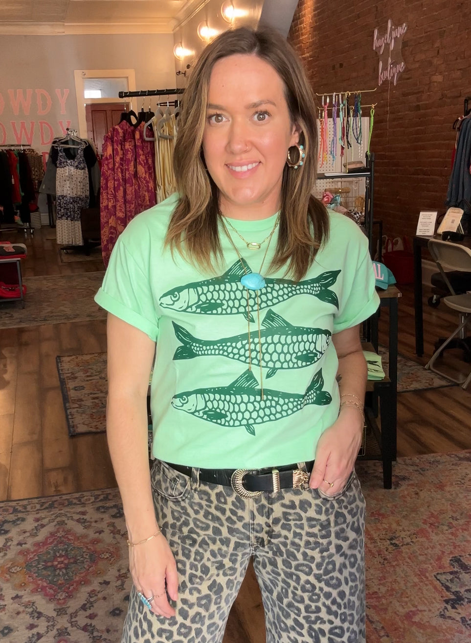 Green fish tee