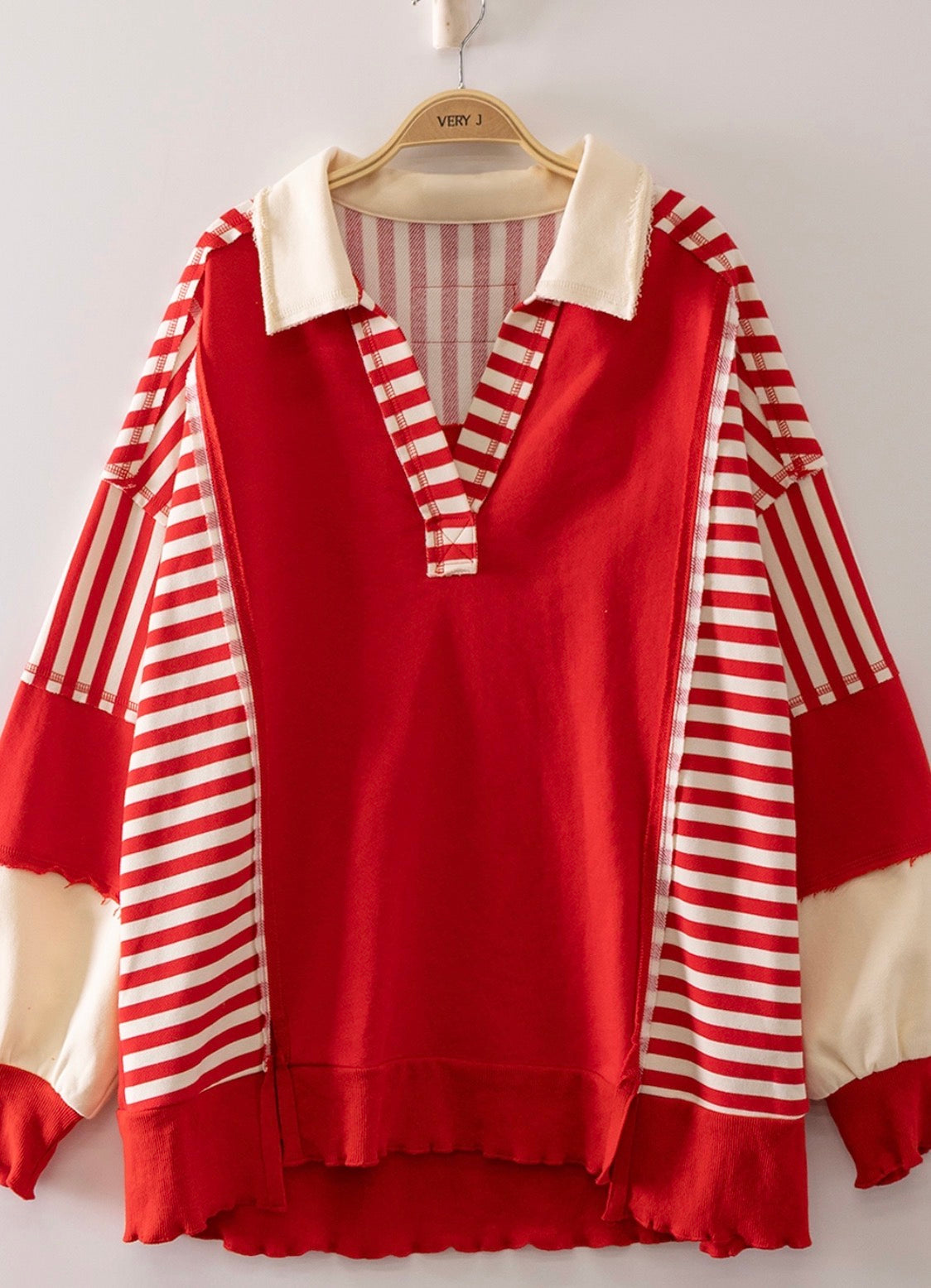 Red/white striped polo top