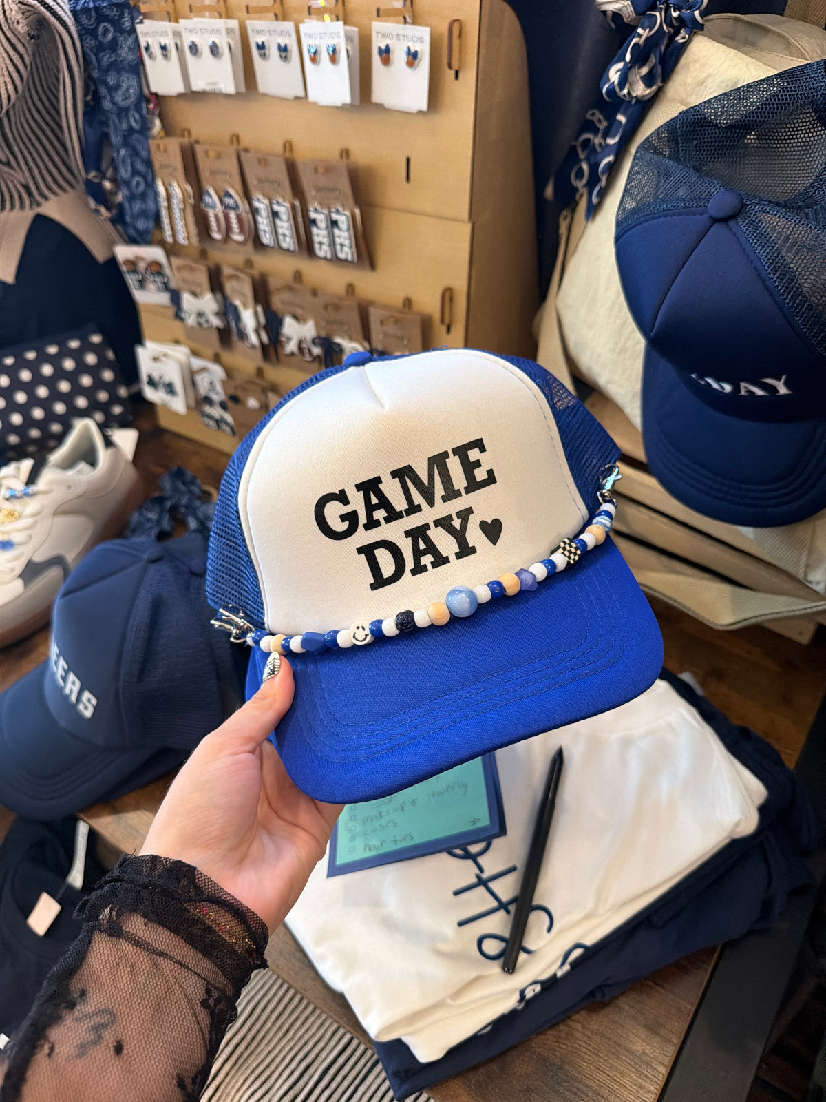 Navy Beaded Game Day Hat