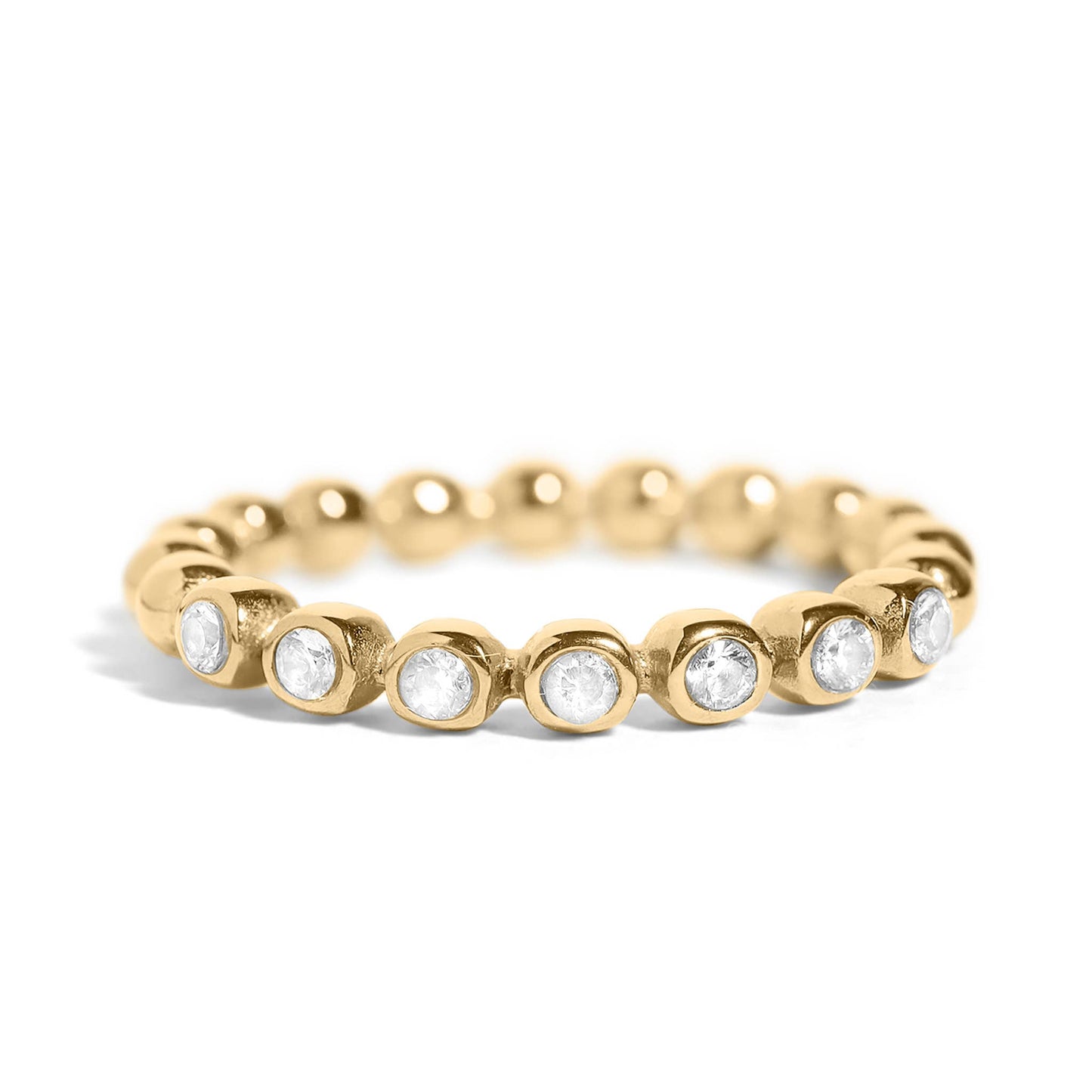 18k Gold PVD Coated Beaded Stainless Steel CZ Stacking Ring