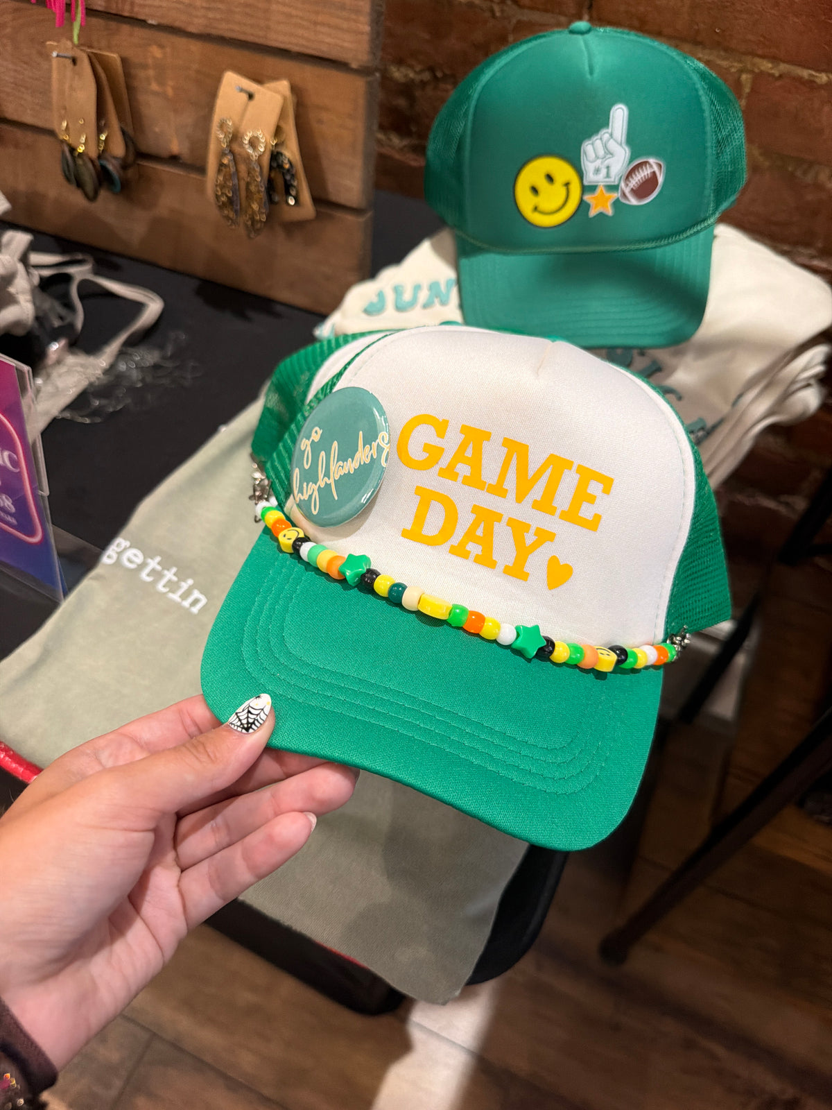 Green Beaded Game Day Hat