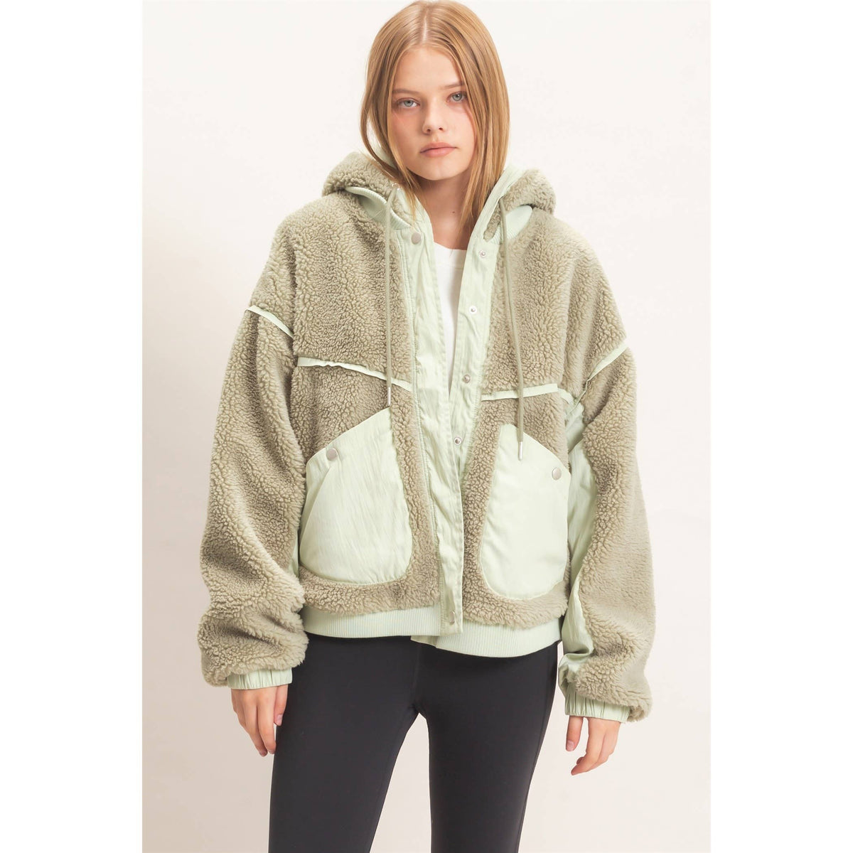 Contrast Panel Sherpa Hooded Jacket
