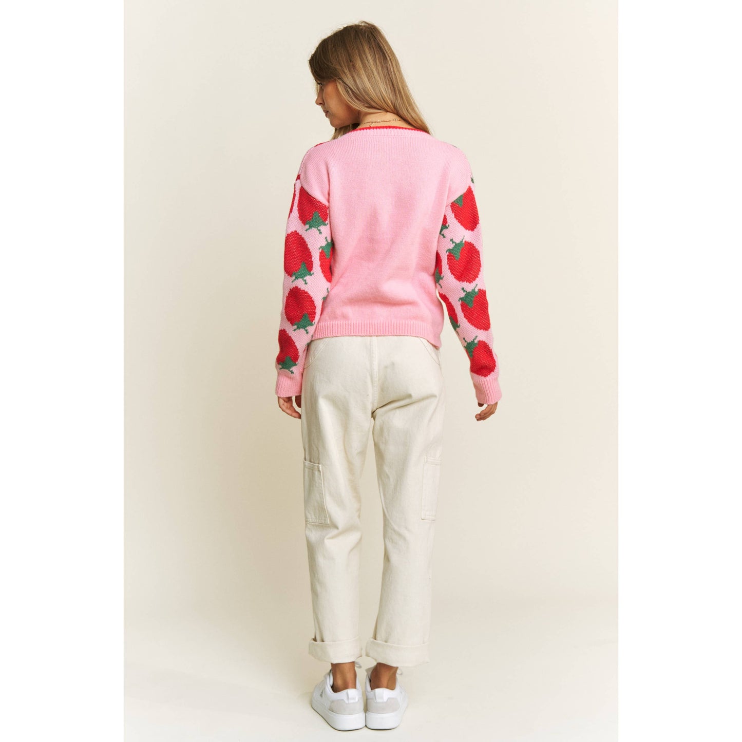 CUTE STRAWBERRY JACQUARD CASUAL PULLOVER SWEATER