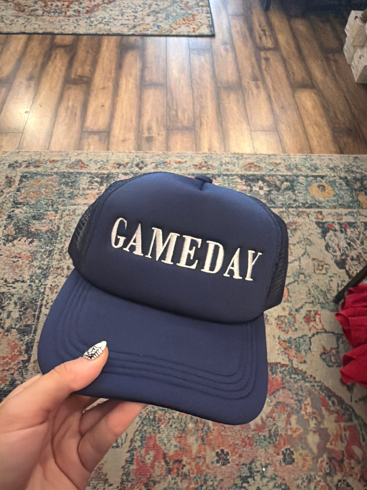 navy game day trucker hat