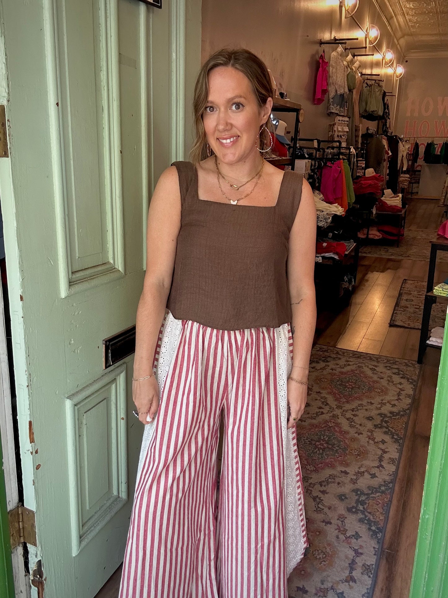 Candy stripe eyelet pants
