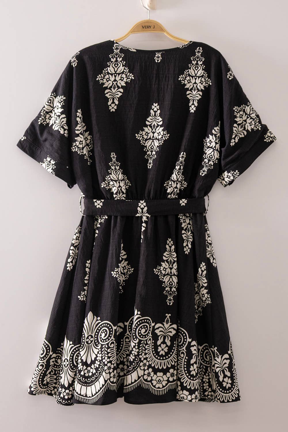Split Neck Printed Mini Boho Dress
