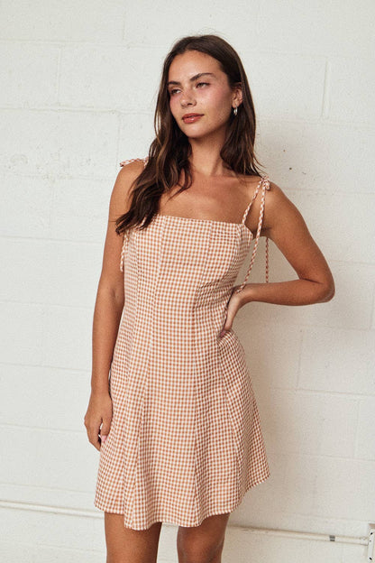 Gingham Tie Strap Mini Dress