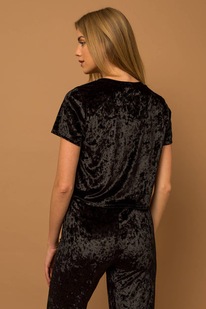 SHORT SLEEVE CREW NECK VELVET TOP