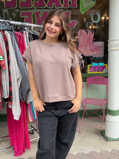 Mocha raised rib tee
