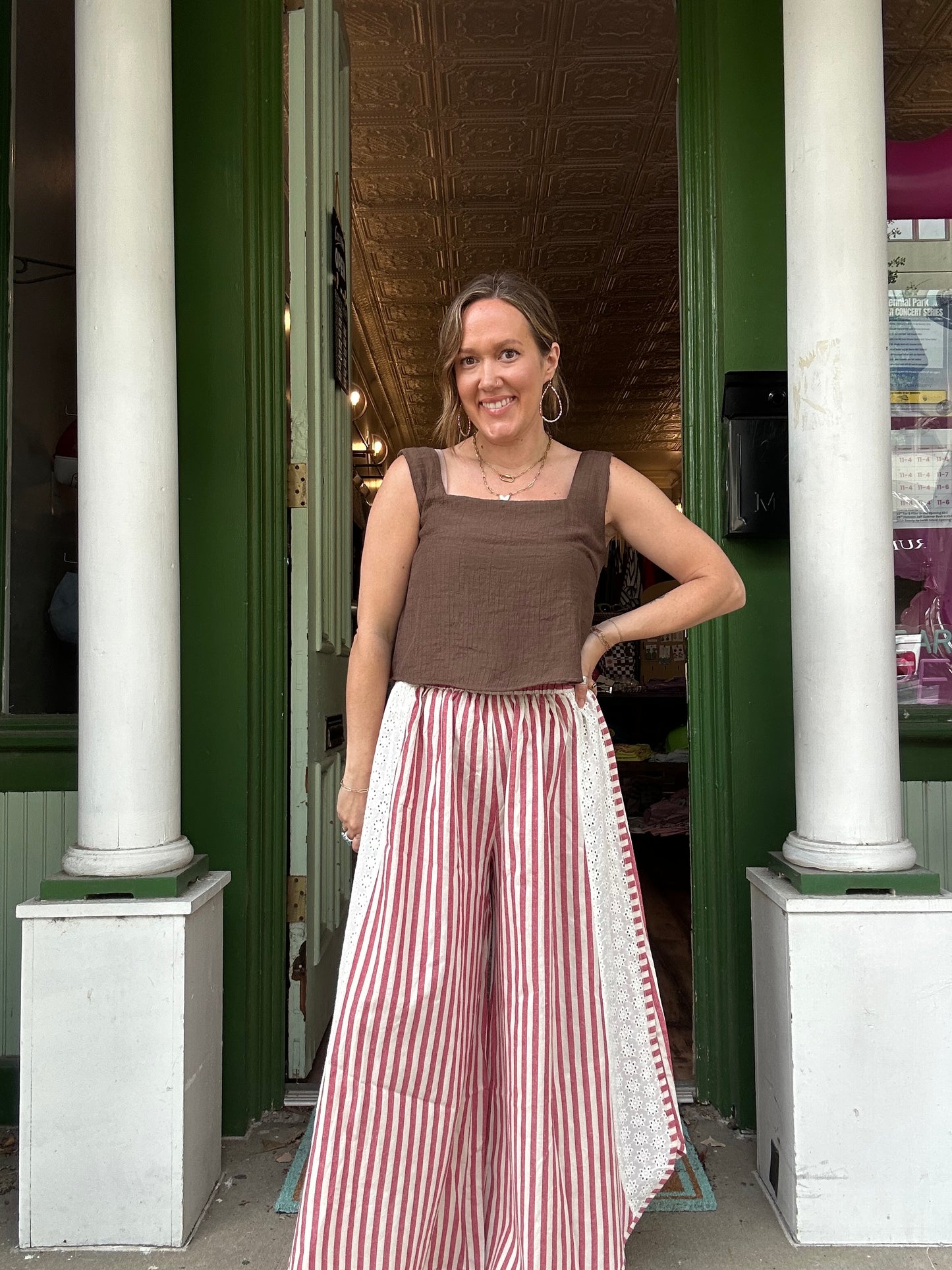 Candy stripe eyelet pants