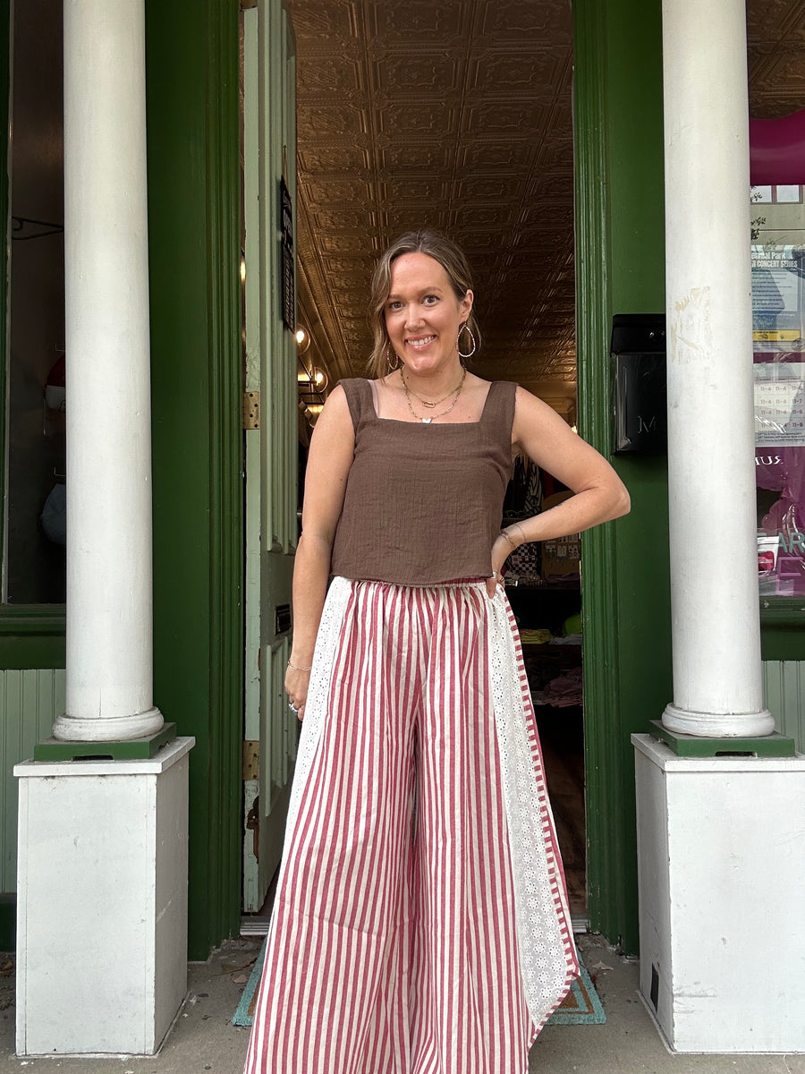 Candy stripe eyelet pants