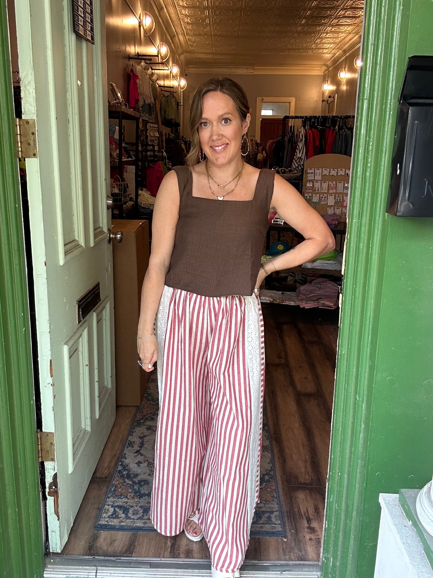 Candy stripe eyelet pants