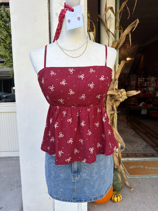 Dainty Bow Print Tie-Back Top