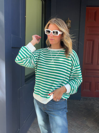 Striped game day Rib Banded Pullover