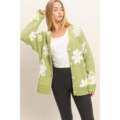 Floral Button Front Soft Sweater Cardigan