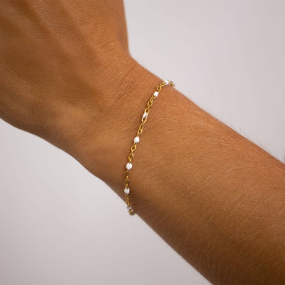 18K Gold PVD Stainless Steel White Confetti Chain Bracelet