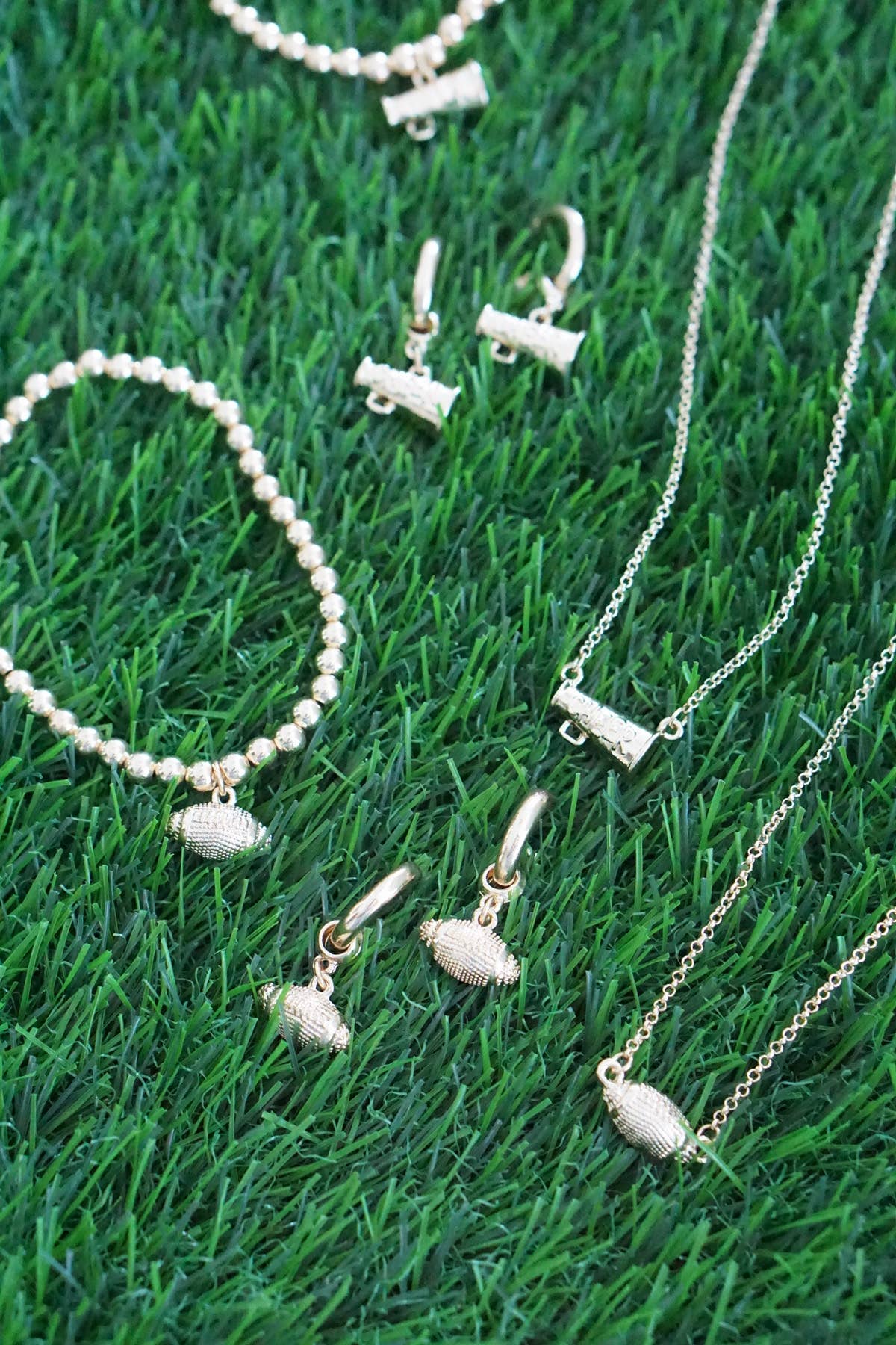 Football Drop Hoop Earrings in Shiny Gold