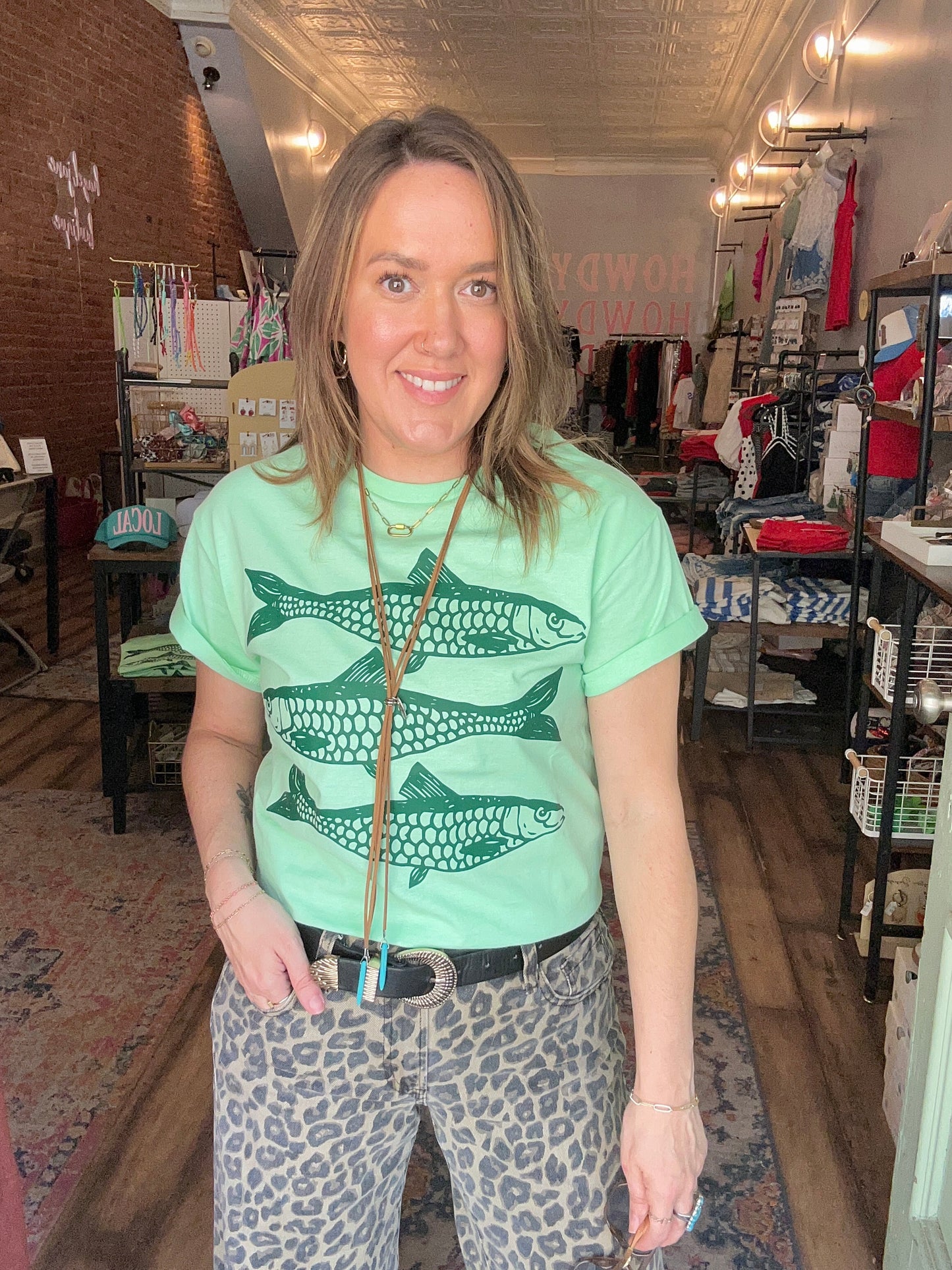 Green fish tee