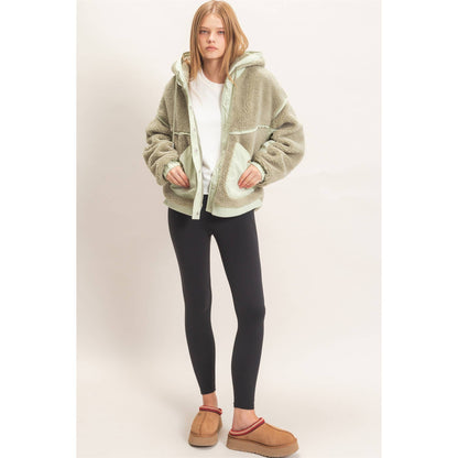 Contrast Panel Sherpa Hooded Jacket