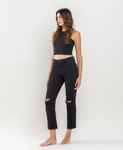 HIGH RISE CROP SLIM STRAIGHT JEANS