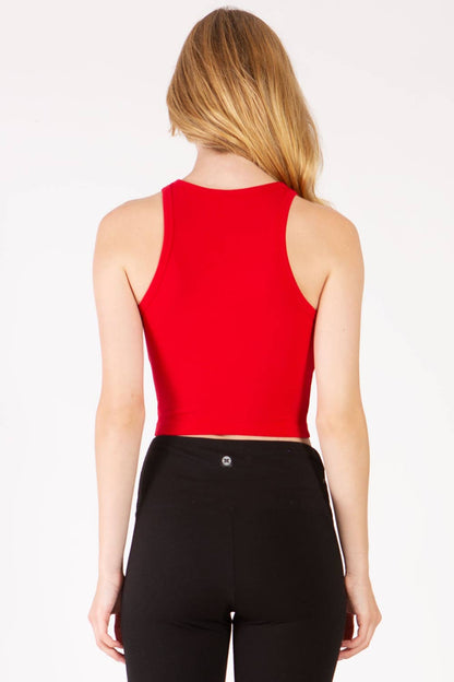 Solid color cotton spandex high neck cropped basic tank top