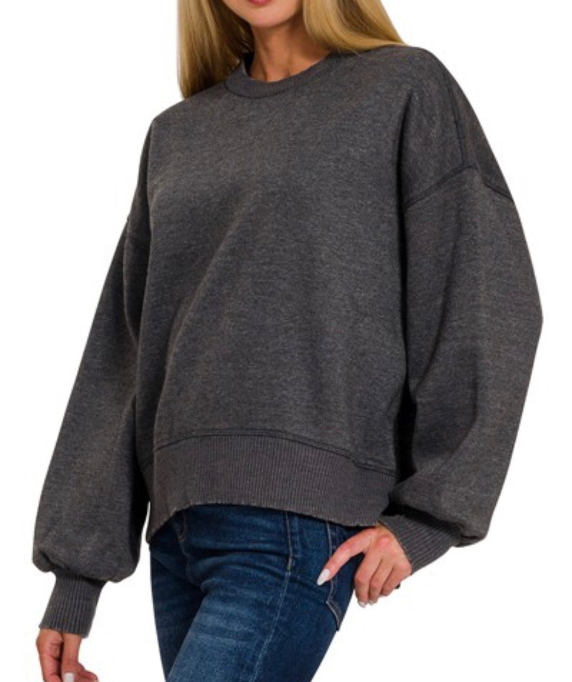 Plus Acid Wash Fleece Oversized Pullover