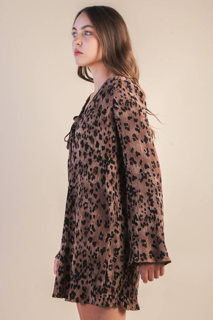 Leopard Printed Pleated Mini Dress