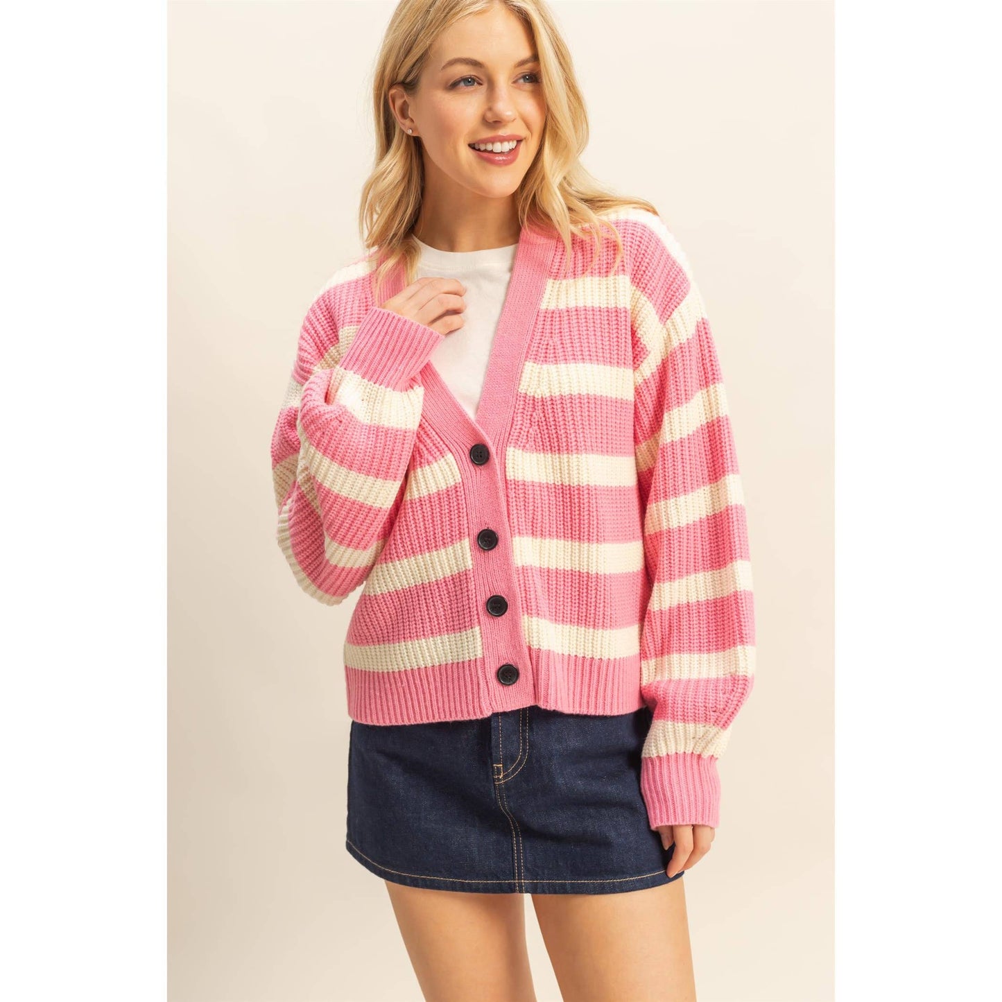 Striped Sweater Cardigan With Button Front