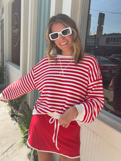 Striped game day Rib Banded Pullover