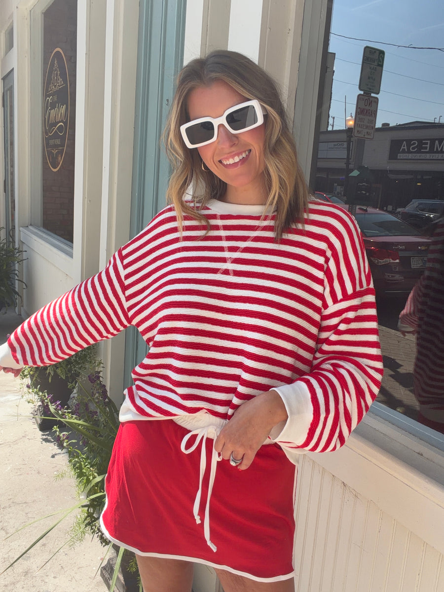 Striped game day Rib Banded Pullover