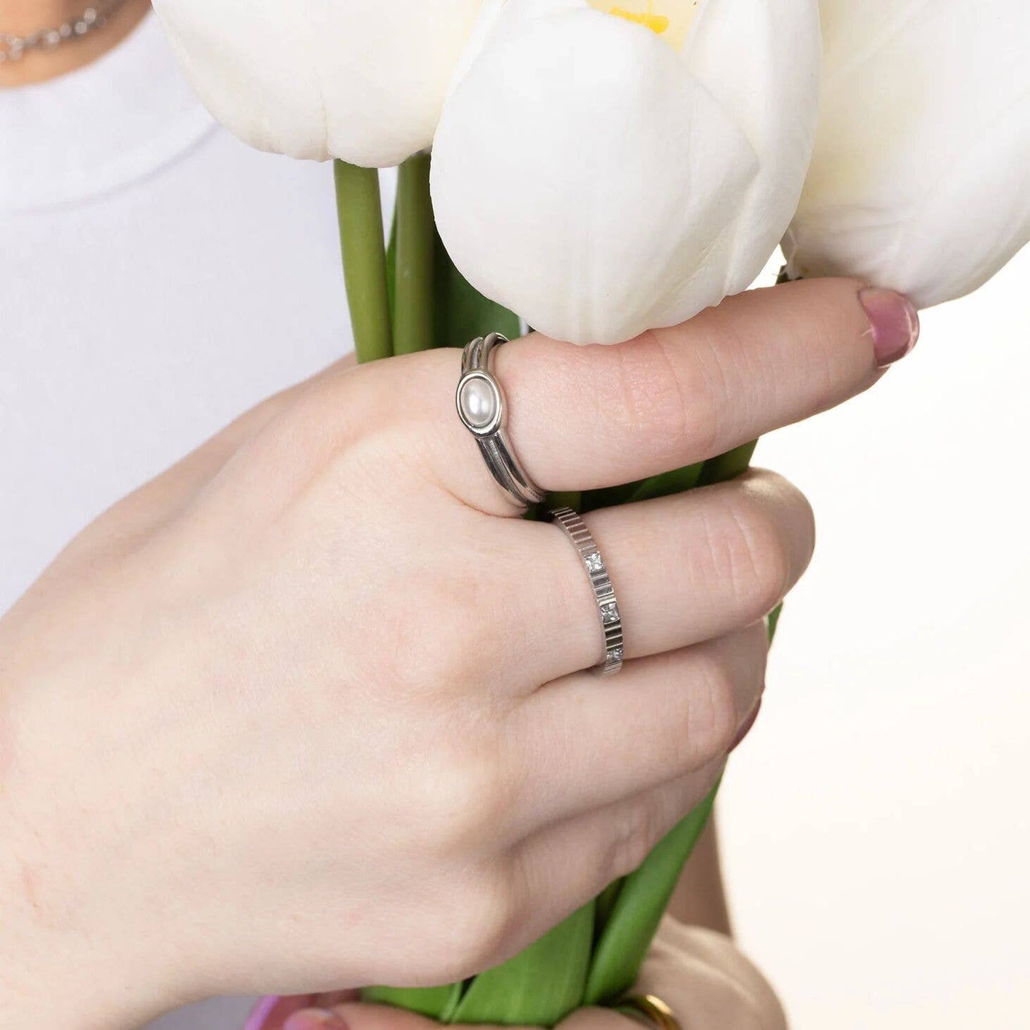 18K Gold PVD Stainless Steel Pearl Statement Ring