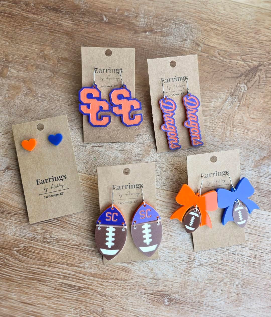 Orange/blue game day earrings