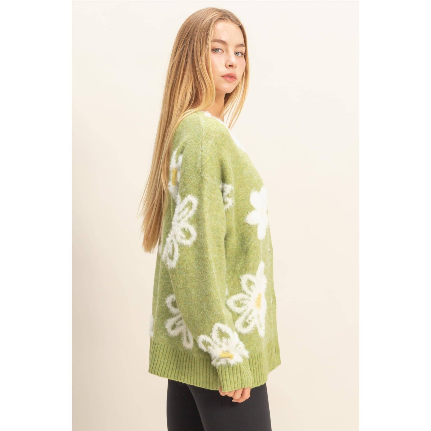 Floral Button Front Soft Sweater Cardigan