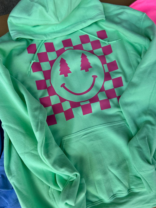 Checkerboard smiley Christmas hoodie