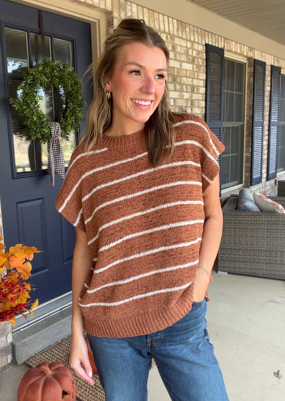 Camel striped knit sweater