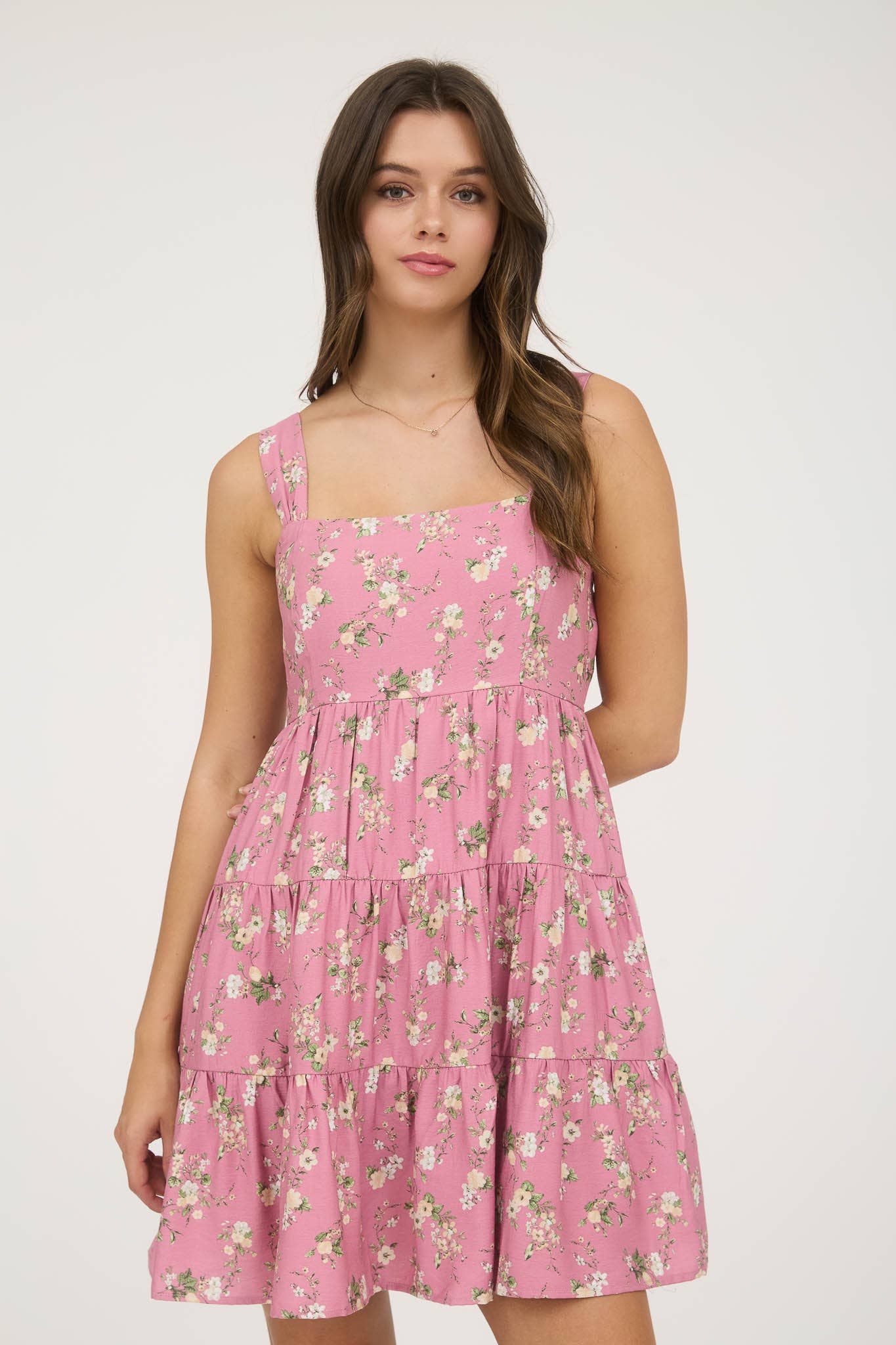 FLORAL SLEEVELESS TIERED MINI DRESS