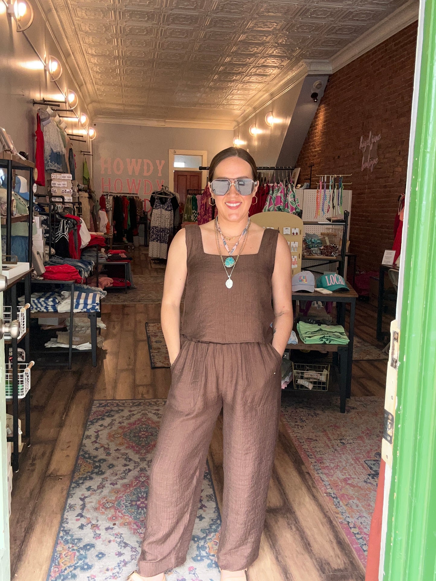 TEXTURED HIGH ELASTIC WAIST LOUNGE PANTS