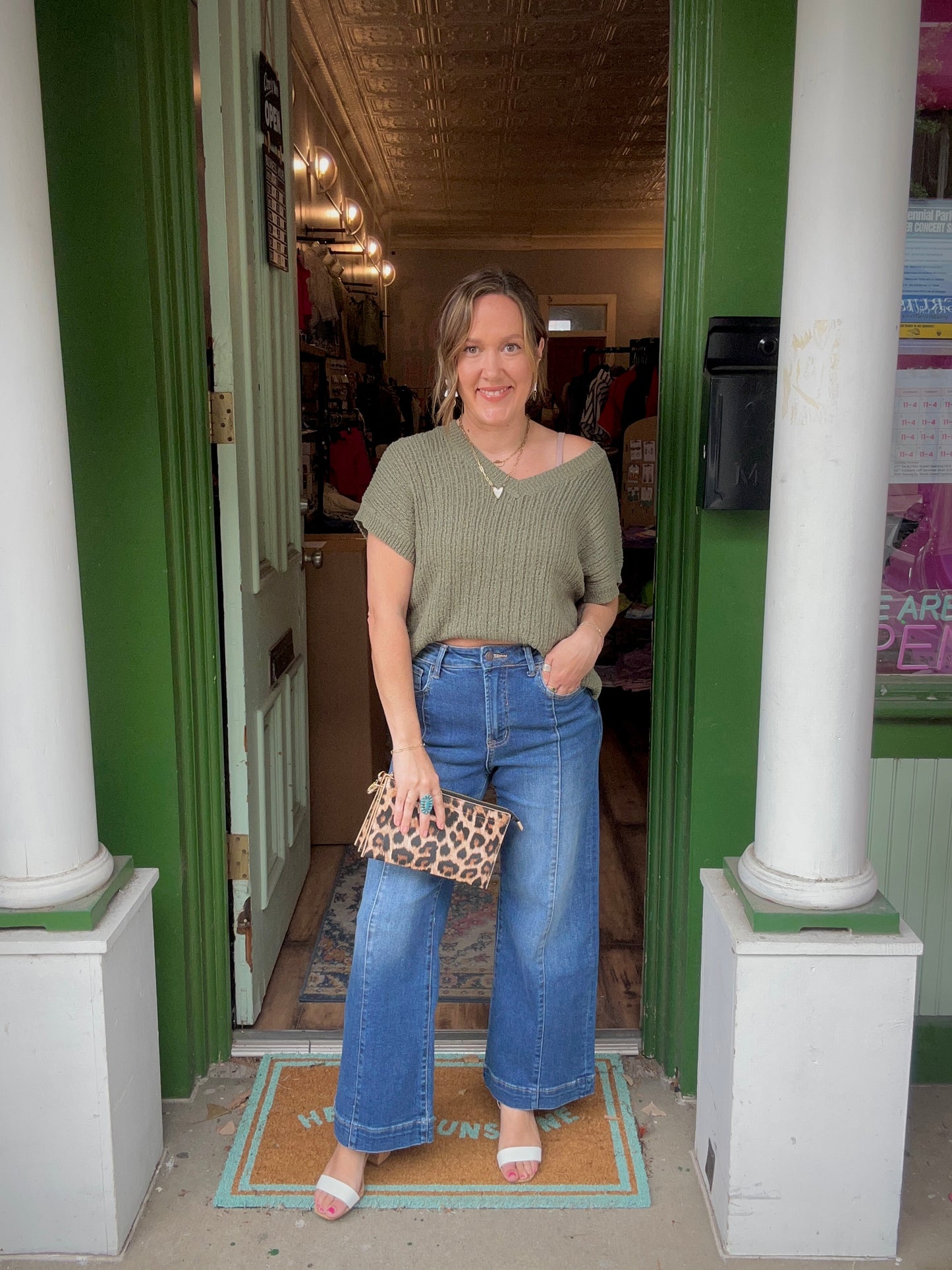 Wide leg center seam cropped jeans