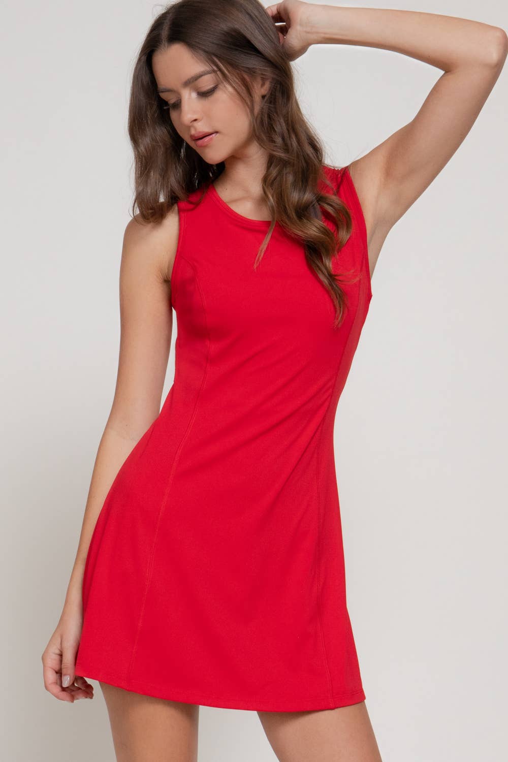 Sleeveless Cut-Out Workout Mini Dress with Built-In Shorts