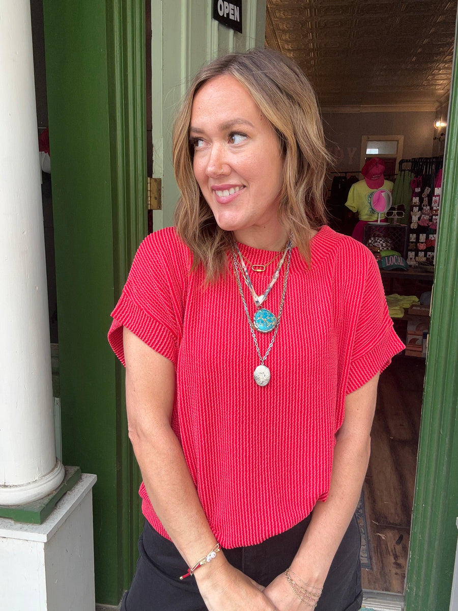 3 COLORS! Raised Rib Cap Sleeve Top