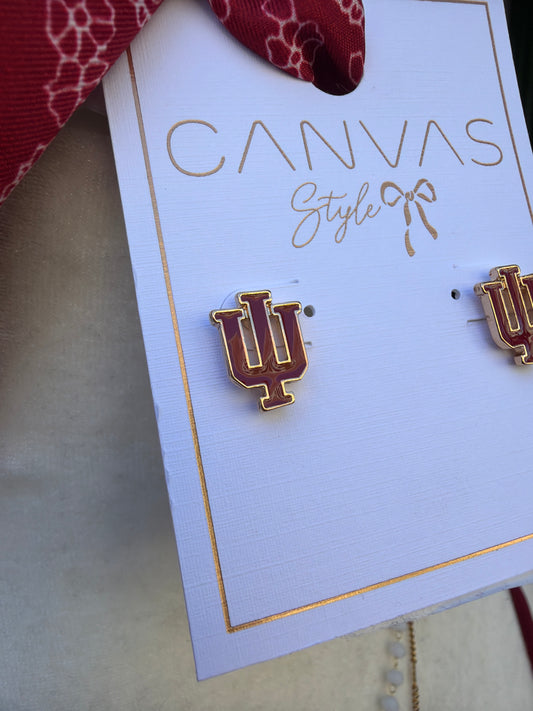 Indiana Hoosiers Enamel Logo Stud Earrings in Shiny Gold