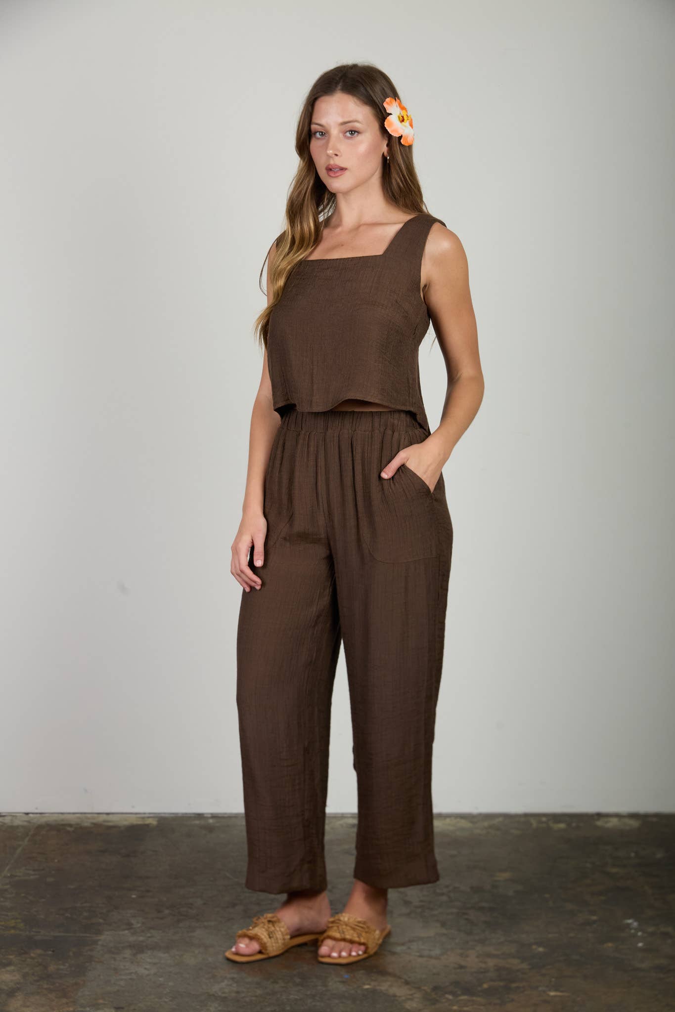 TEXTURED HIGH ELASTIC WAIST LOUNGE PANTS