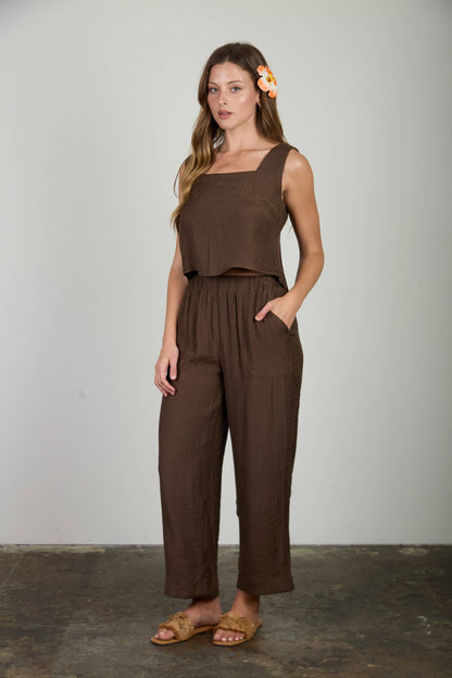 TEXTURED HIGH ELASTIC WAIST LOUNGE PANTS