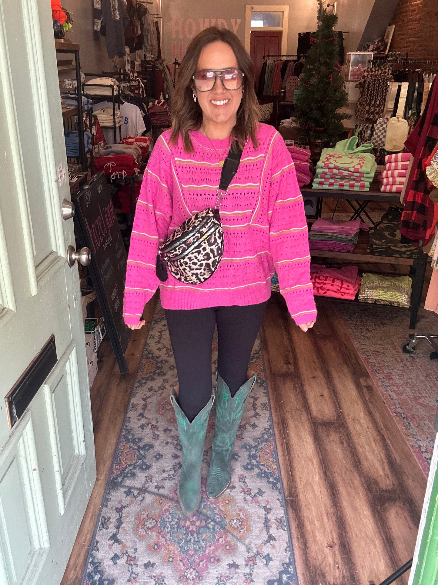 Fuschia textured knit sweater