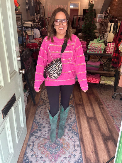 Fuschia textured knit sweater