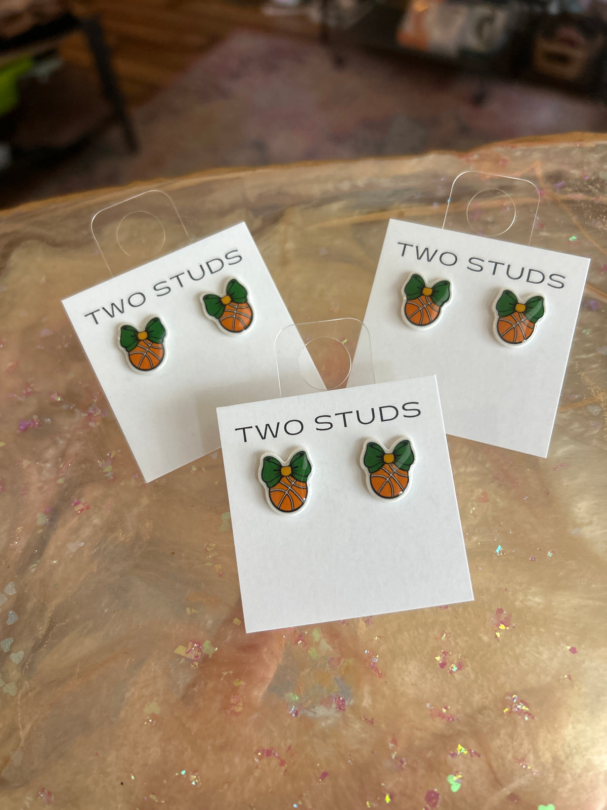 Green/gold basketball bows