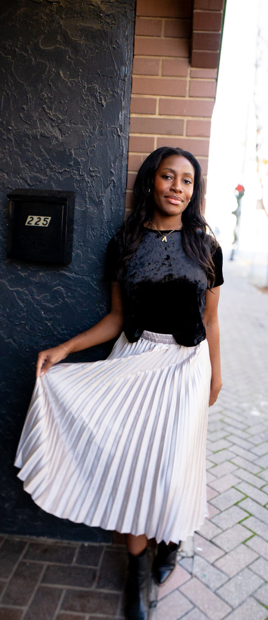 Sunburst Pleated Satin Skirt