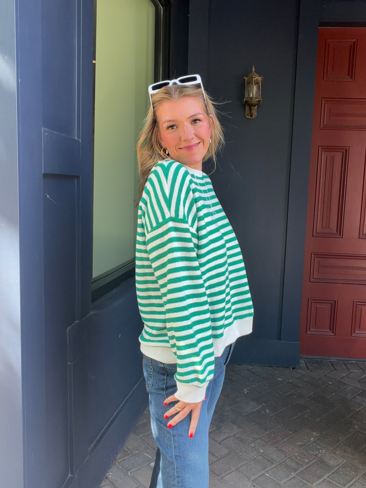 Striped game day Rib Banded Pullover